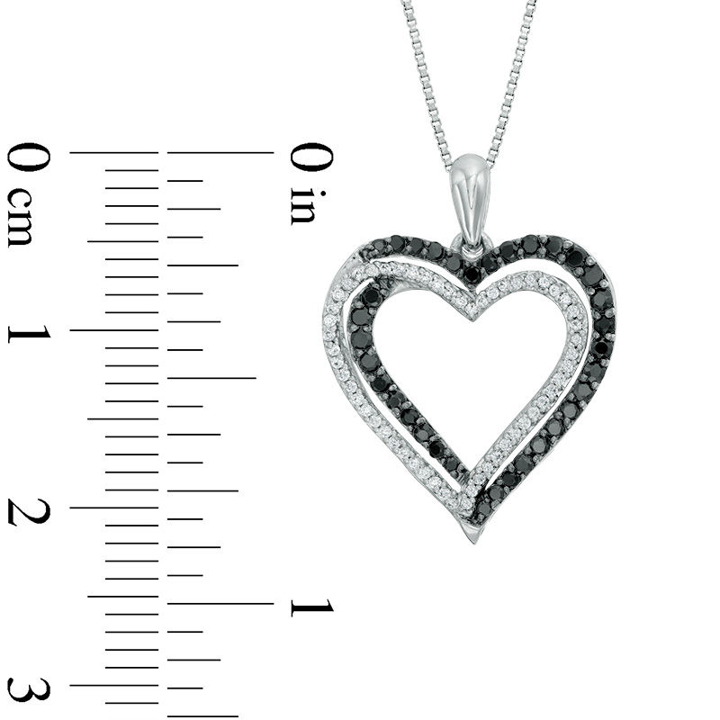 Main Image 2 of 1/2 CT. T.W. Enhanced Black and White Diamond Double Heart Pendant in Sterling Silver