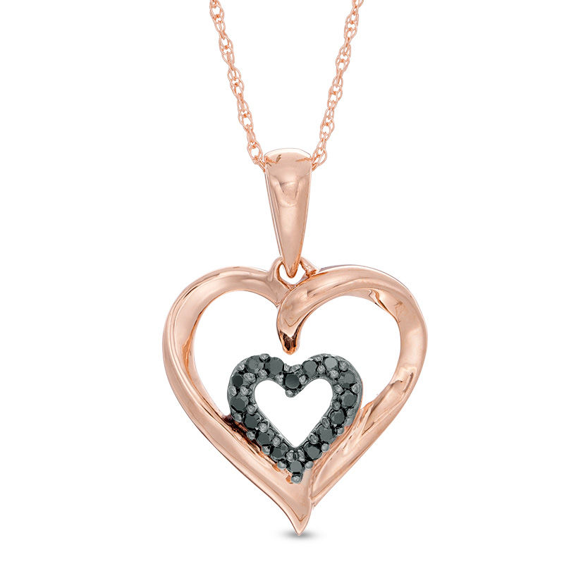 Main Image 1 of 1/10 CT. T.W. Black Diamond Double Heart Pendant in 10K Rose Gold