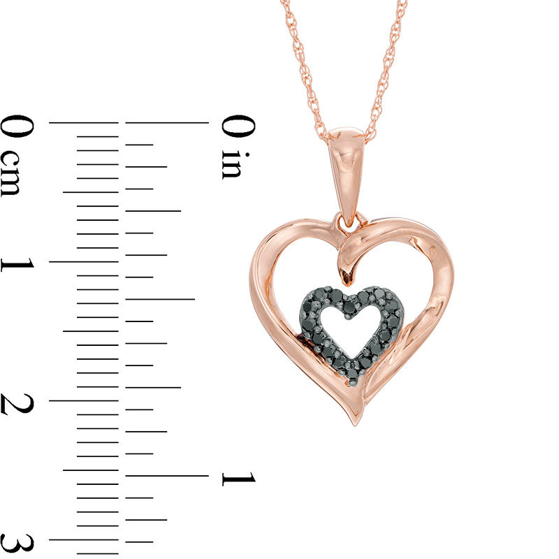 Main Image 2 of 1/10 CT. T.W. Black Diamond Double Heart Pendant in 10K Rose Gold