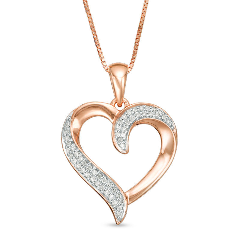 Main Image 1 of 1/8 CT. T.W. Diamond Heart Pendant in 10K Rose Gold