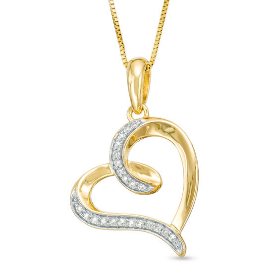1/10 CT. T.w. Diamond Tilted Loop Heart Pendant in 10K Gold