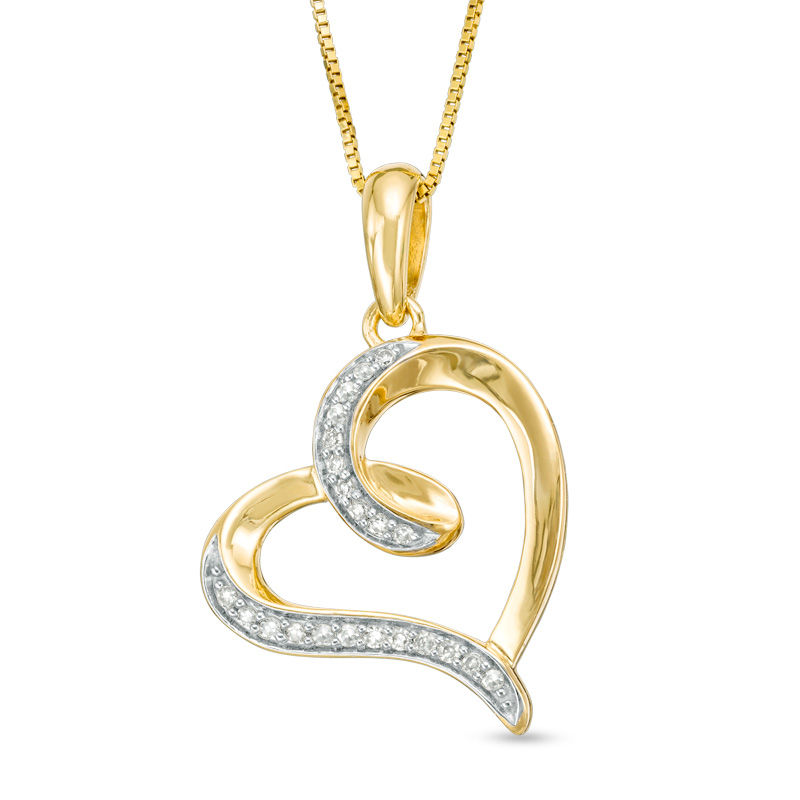 Main Image 1 of 1/10 CT. T.W. Diamond Tilted Loop Heart Pendant in 10K Gold