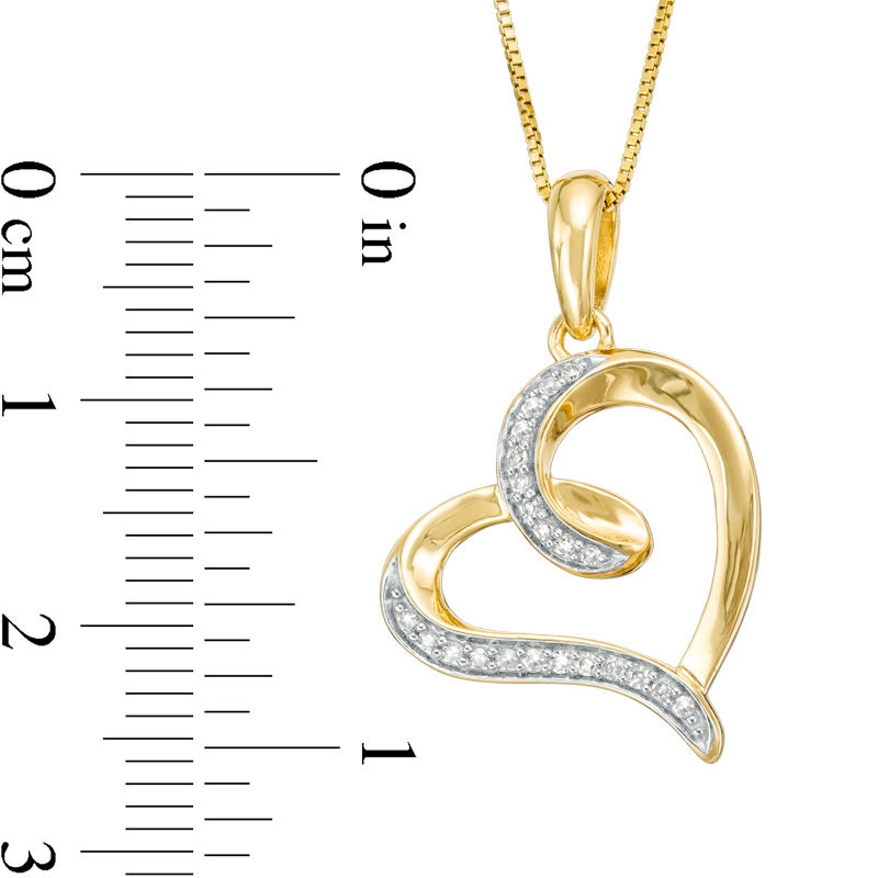 Main Image 2 of 1/10 CT. T.W. Diamond Tilted Loop Heart Pendant in 10K Gold