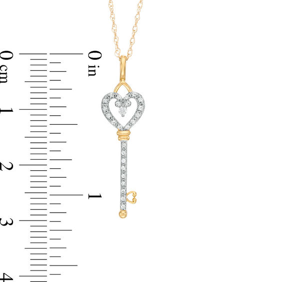 1/10 CT. T.w. Diamond Heart-Top Key Pendant in 10K Gold