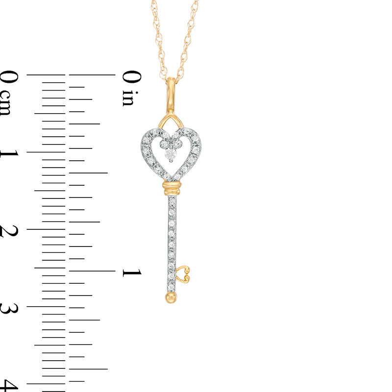 Main Image 2 of 1/10 CT. T.W. Diamond Heart-Top Key Pendant in 10K Gold