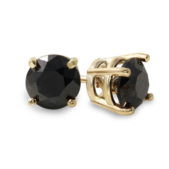5 Ct T W Enhanced Black Diamond Solitaire Stud Earrings In 14k T W Enhanced Black Diamond Solitaire Stud Earrings In 14k Gold