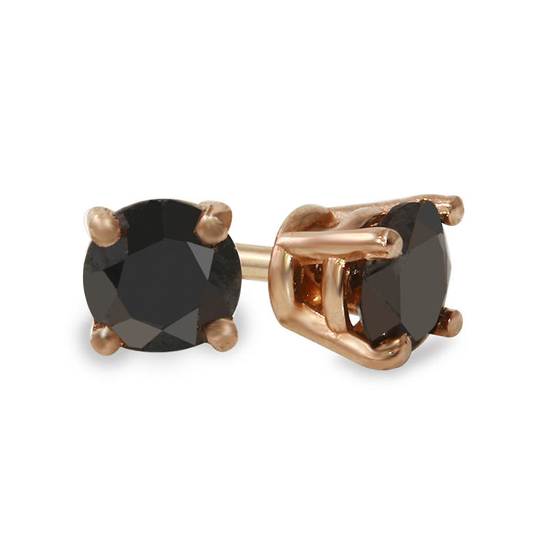 5/8 CT. T.W. Black Diamond Solitaire Stud Earrings in 14K Rose Gold