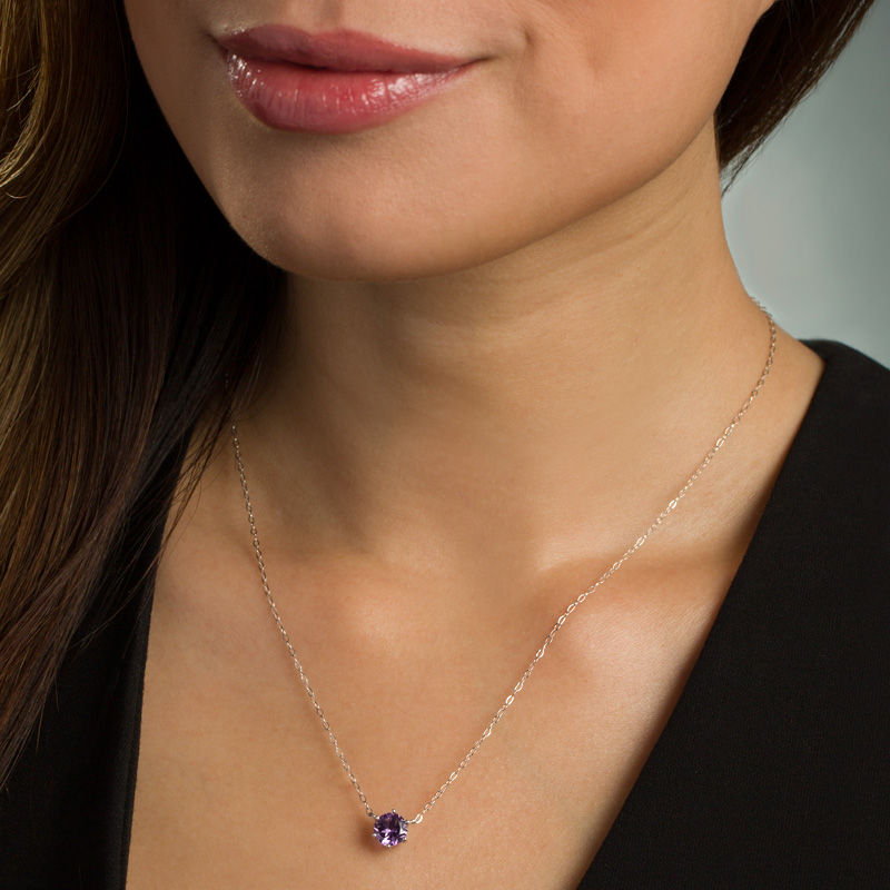 Main Image 2 of Amethyst Solitaire Necklace and Stud Earrings Set in Sterling Silver