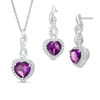 Thumbnail Image 0 of Heart-Shaped Amethyst and Lab-Created White Sapphire Infinity Drop Pendant and Earrings Set in Sterling Silver