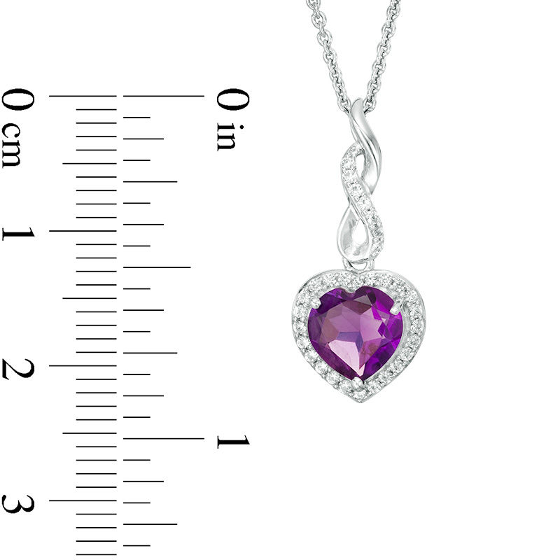 Main Image 2 of Heart-Shaped Amethyst and Lab-Created White Sapphire Infinity Drop Pendant and Earrings Set in Sterling Silver