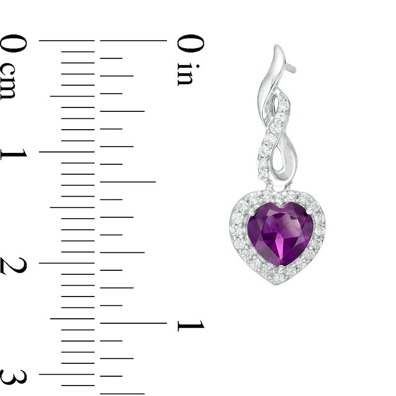 Main Image 3 of Heart-Shaped Amethyst and Lab-Created White Sapphire Infinity Drop Pendant and Earrings Set in Sterling Silver
