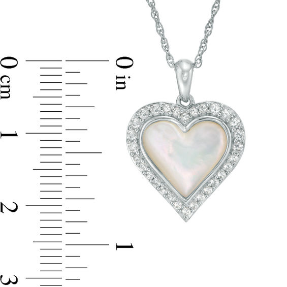 Mother-of-Pearl and Lab-Created White Sapphire Frame Heart Pendant in Sterling Silver