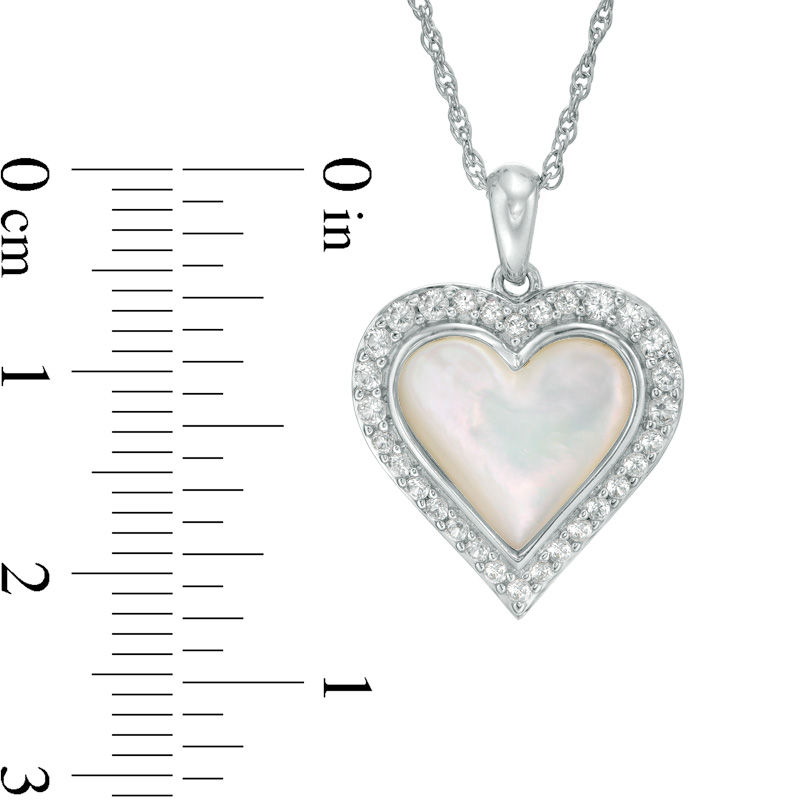 Main Image 2 of Mother-of-Pearl and Lab-Created White Sapphire Frame Heart Pendant in Sterling Silver