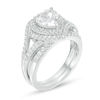 Thumbnail Image 2 of 7.0mm Heart-Shaped Lab-Created White Sapphire Frame Bypass Split Shank Bridal Set in Sterling Silver