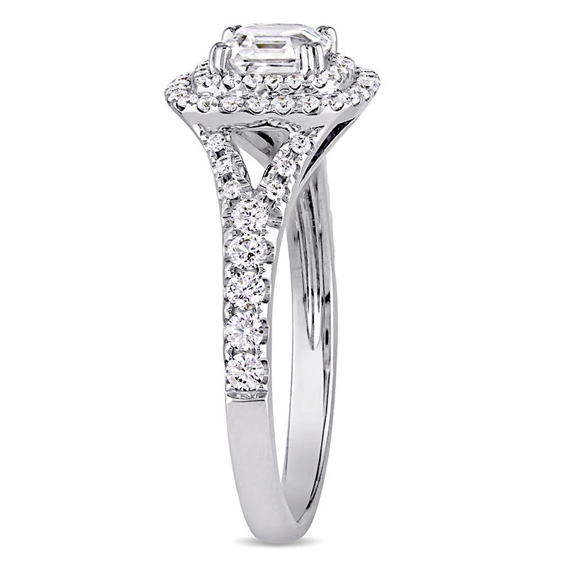 1-1/5 CT. T.W. Asscher-Cut Diamond Double Frame Engagement Ring in 14K White Gold (H/SI1)