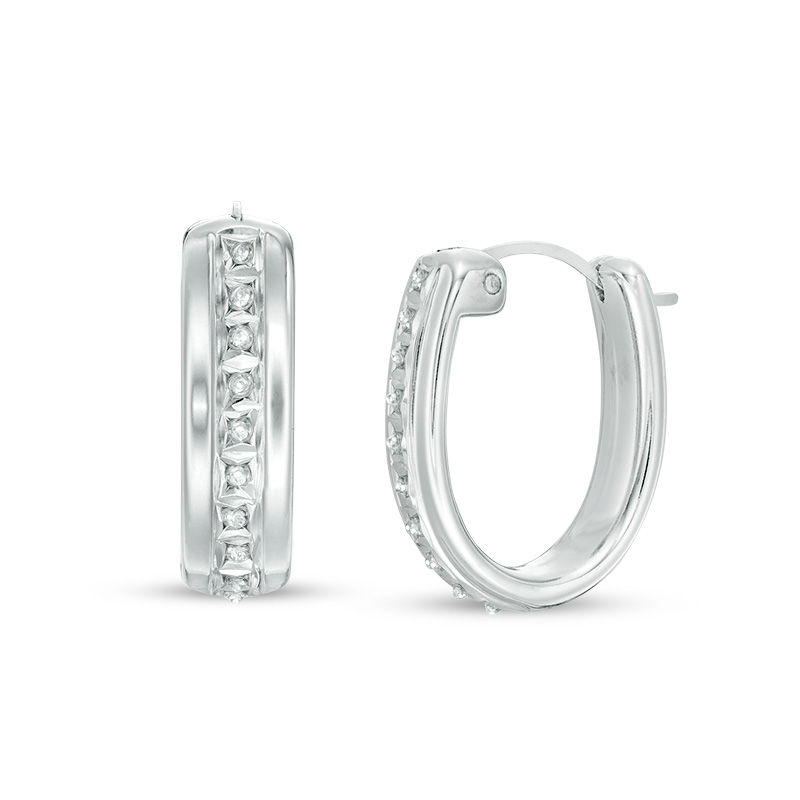 Diamond Fascination™ "U" Hoop Earrings in 14K White Gold