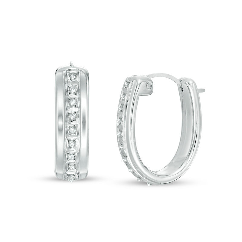 Main Image 1 of Diamond Fascination™ "U" Hoop Earrings in 14K White Gold