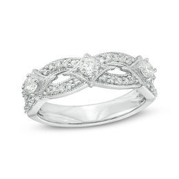 1/2 CT. T.W. Diamond Three Stone Contour Vintage-Style Anniversary Band in 14K White Gold