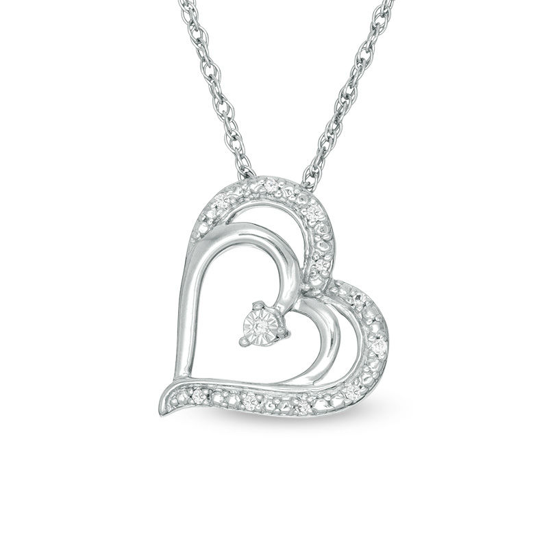 Main Image 1 of Diamond Accent Offset Heart Pendant in 10K White Gold