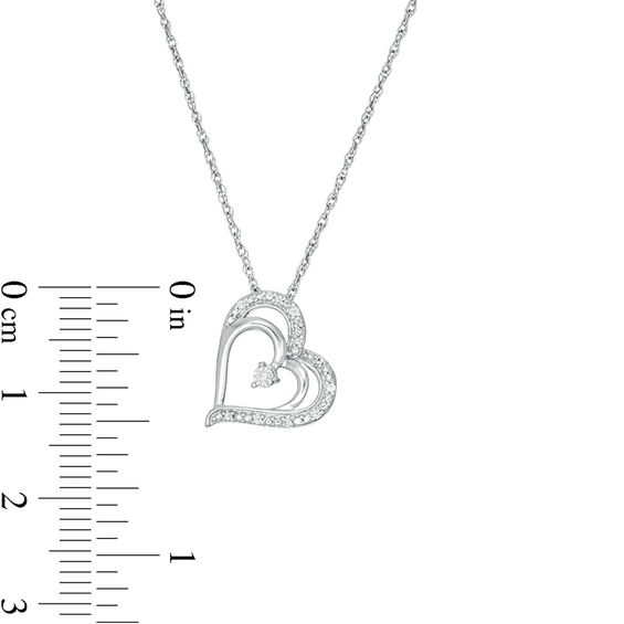 Diamond Accent Offset Heart Pendant in 10K White Gold