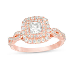 Rose Gold Wedding Rings Zales T W Princess Cut Diamond Double Frame Twist Engagement Ring In 14k Rose