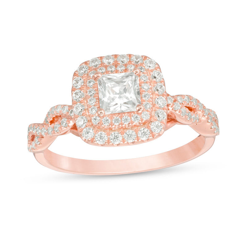Main Image 1 of 1 CT. T.W. Princess-Cut Diamond Double Frame Twist Engagement Ring in 14K Rose Gold
