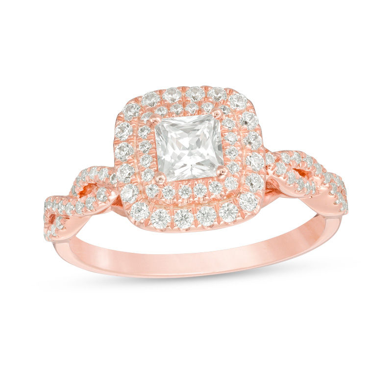 1 CT. T.W. Princess-Cut Diamond Double Frame Twist Engagement Ring in 14K Rose Gold