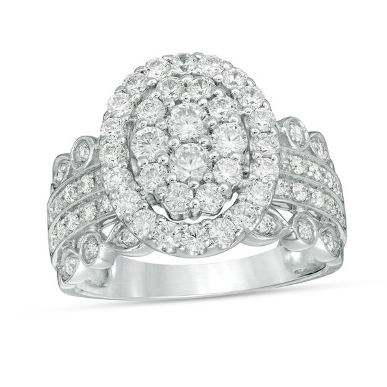 1 CT. T.w. Composite Diamond Oval Frame Multi-Row Engagement Ring in 10K White Gold