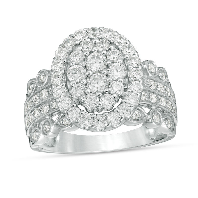 Main Image 1 of 1 CT. T.W. Composite Diamond Oval Frame Multi-Row Engagement Ring in 10K White Gold