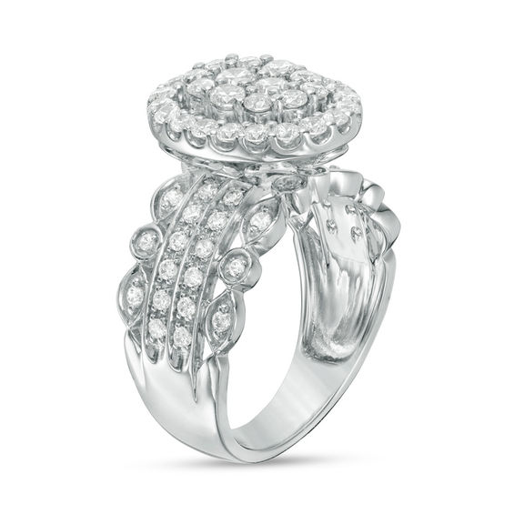 1 CT. T.w. Composite Diamond Oval Frame Multi-Row Engagement Ring in 10K White Gold