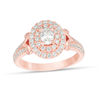 Thumbnail Image 0 of 1 CT. T.W. Oval Diamond Double Frame V-Sides Engagement Ring in 14K Rose Gold