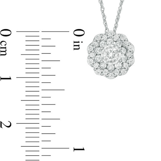 1/2 CT. T.w. Diamond Double Flower Frame Pendant in 10K White Gold