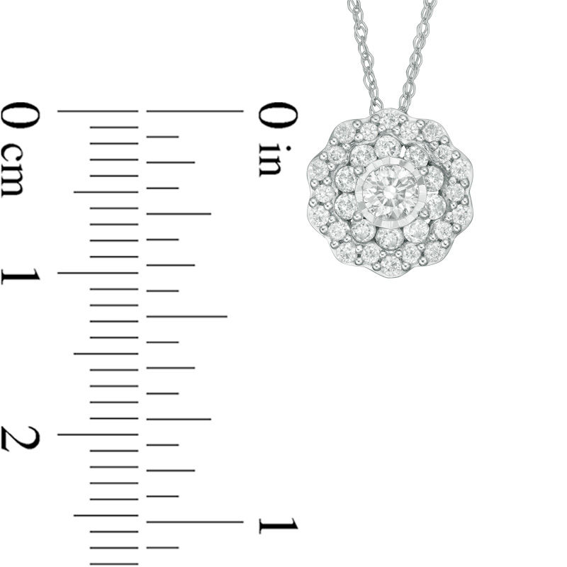 Main Image 2 of 1/2 CT. T.W. Diamond Double Flower Frame Pendant in 10K White Gold