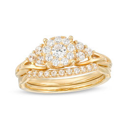 5/8 CT. T.W. Diamond Frame Tri-Sides Braid Shank Bridal Set in 14K Gold