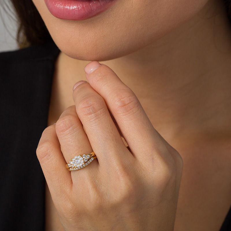 Main Image 2 of 5/8 CT. T.W. Diamond Frame Tri-Sides Braid Shank Bridal Set in 14K Gold