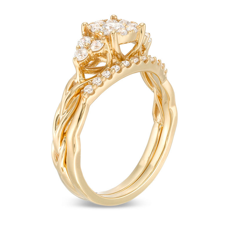 Main Image 3 of 5/8 CT. T.W. Diamond Frame Tri-Sides Braid Shank Bridal Set in 14K Gold