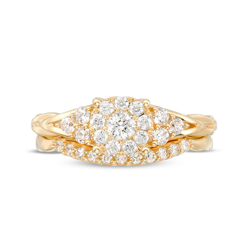 Main Image 4 of 5/8 CT. T.W. Diamond Frame Tri-Sides Braid Shank Bridal Set in 14K Gold