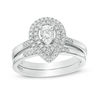 Thumbnail Image 1 of 1/4 CT. T.W. Diamond Double Pear-Shaped Frame Bridal Set in Sterling Silver