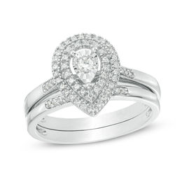 1/4 CT. T.W. Diamond Double Pear-Shaped Frame Bridal Set in Sterling Silver