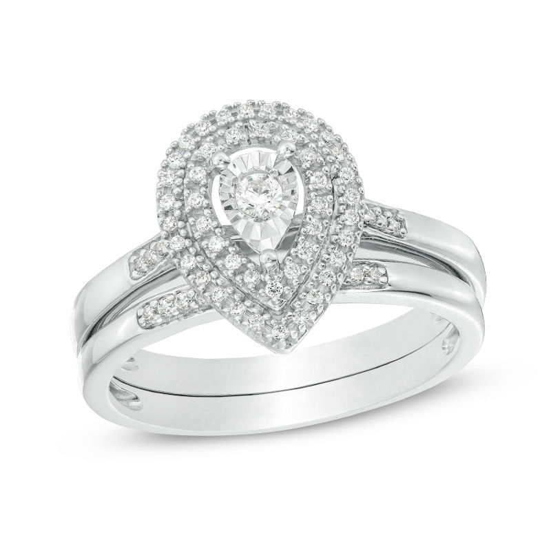 Main Image 1 of 1/4 CT. T.W. Diamond Double Pear-Shaped Frame Bridal Set in Sterling Silver
