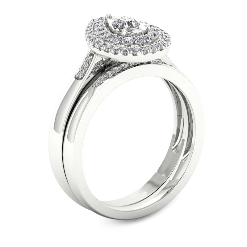 Main Image 2 of 1/4 CT. T.W. Diamond Double Pear-Shaped Frame Bridal Set in Sterling Silver