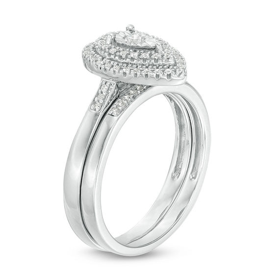 1/4 CT. T.w. Diamond Double Pear-Shaped Frame Bridal Set in Sterling Silver