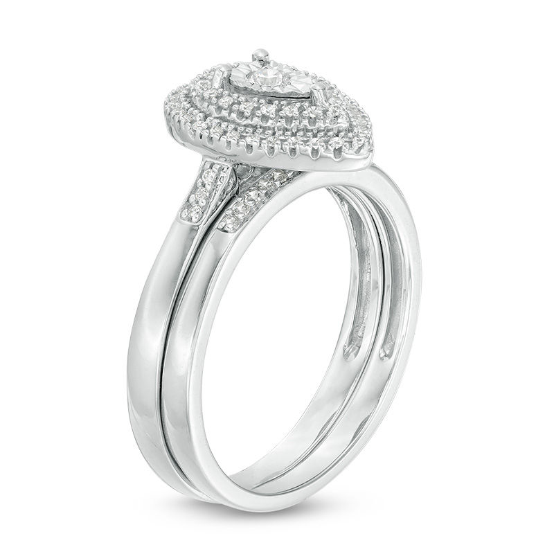 Main Image 3 of 1/4 CT. T.W. Diamond Double Pear-Shaped Frame Bridal Set in Sterling Silver