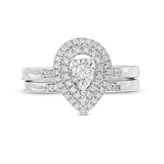 1/4 CT. T.w. Diamond Double Pear-Shaped Frame Bridal Set in Sterling Silver