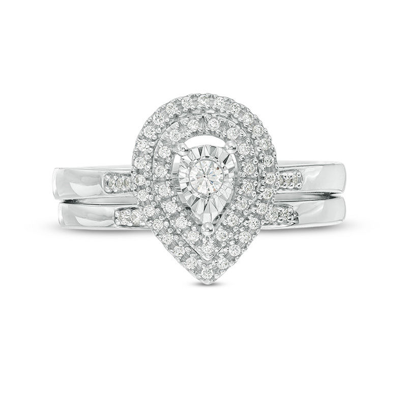 Main Image 4 of 1/4 CT. T.W. Diamond Double Pear-Shaped Frame Bridal Set in Sterling Silver