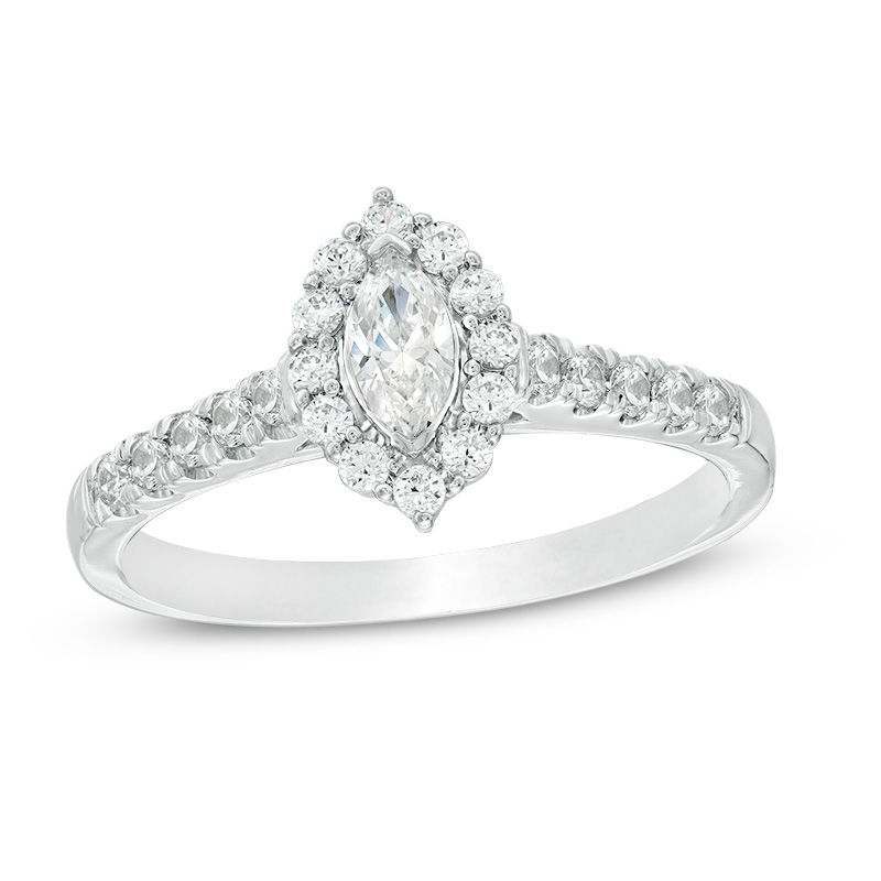 Main Image 1 of 5/8 CT. T.W. Marquise Diamond Frame Engagement Ring in 14K White Gold