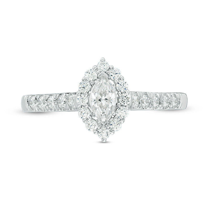 Main Image 4 of 5/8 CT. T.W. Marquise Diamond Frame Engagement Ring in 14K White Gold