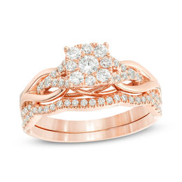5/8 CT. T.W. Diamond Square Frame Knot Shank Bridal Set in 14K Rose Gold