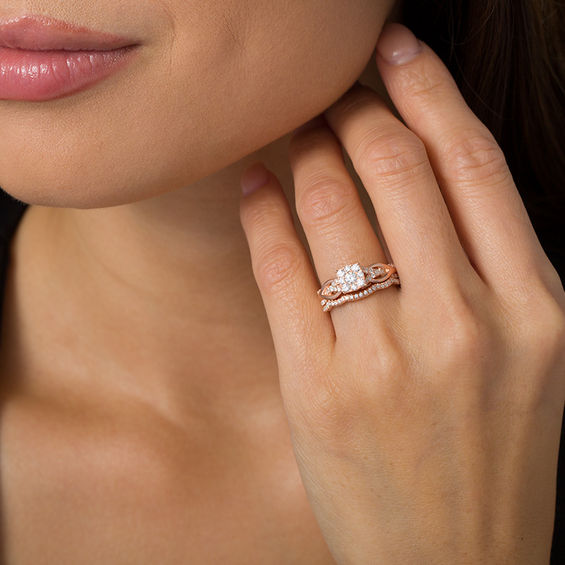 5/8 CT. T.w. Diamond Square Frame Knot Shank Bridal Set in 14K Rose Gold