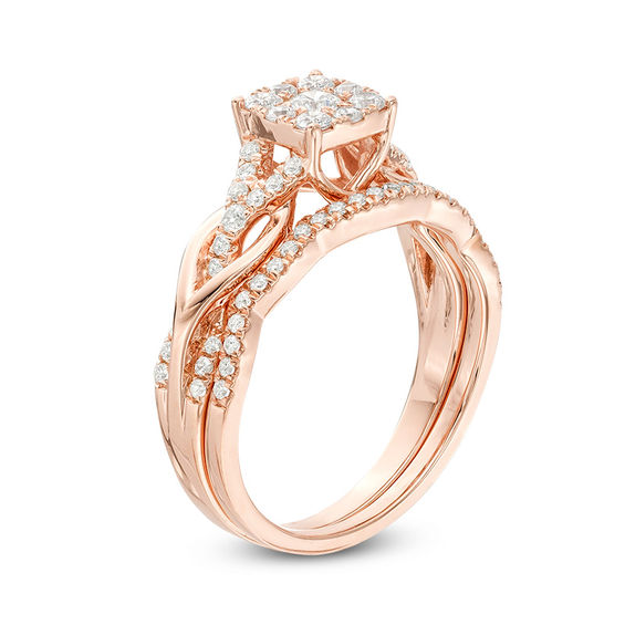 5/8 CT. T.w. Diamond Square Frame Knot Shank Bridal Set in 14K Rose Gold